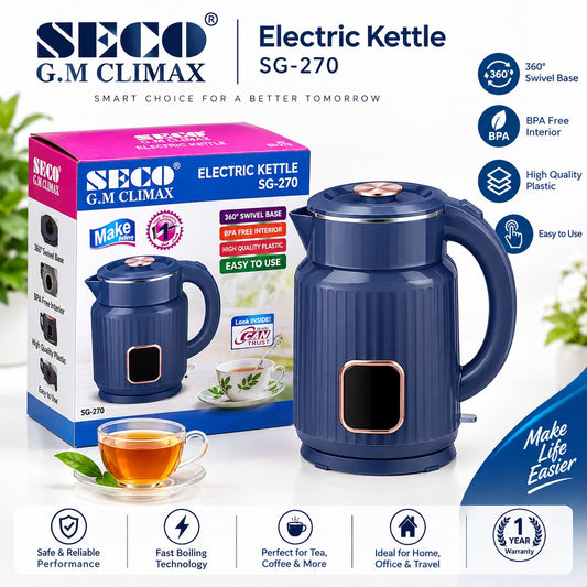SECO SG-270 Electric Kettle – Fast Boiling Water Kettle with 360° Swivel Base