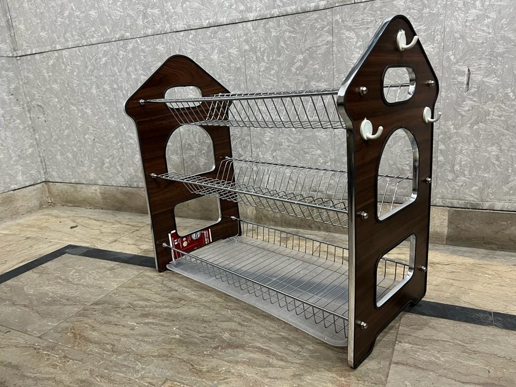 Dish Rack Stainless Steel 3 Tier 3 Layer Wooden Penal
