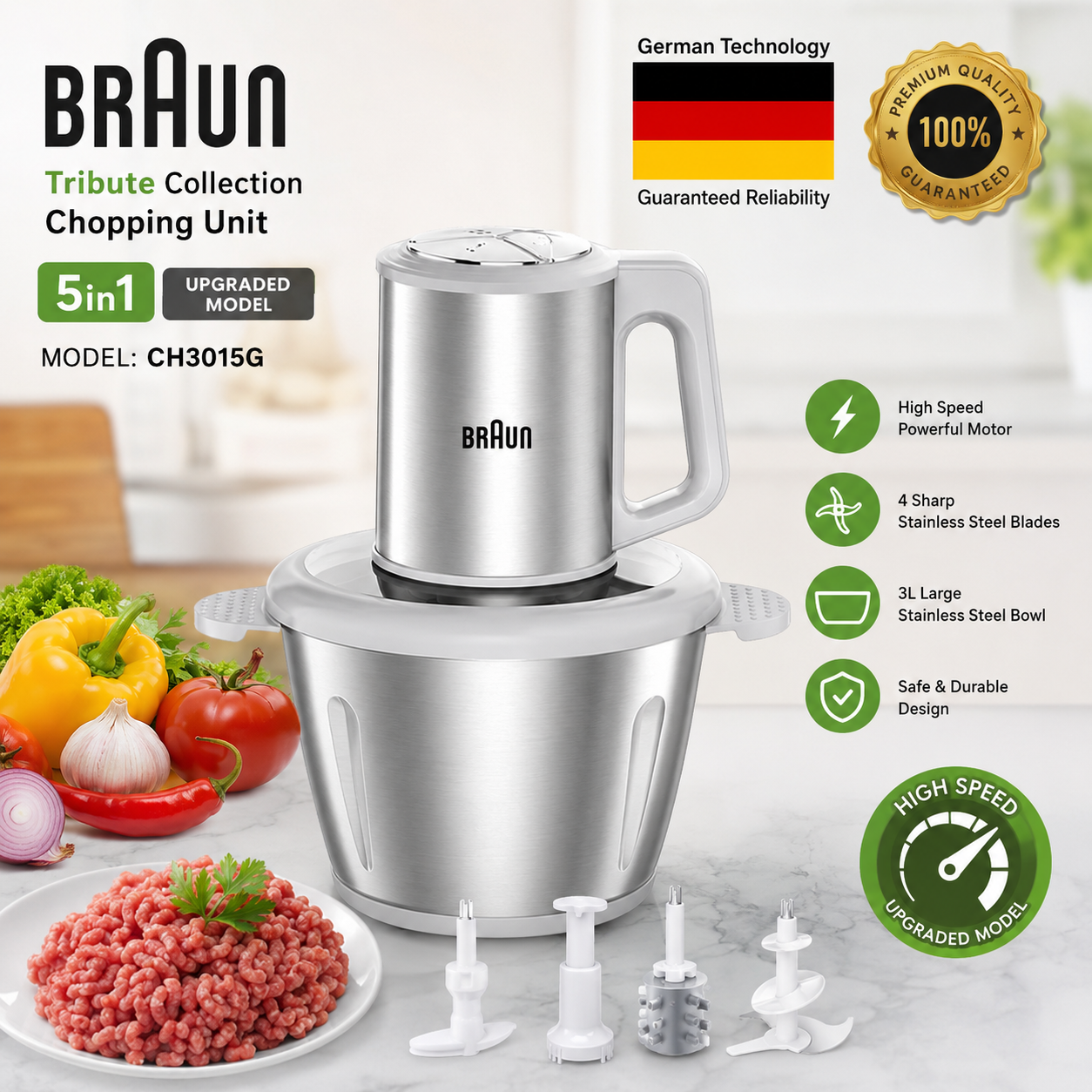 Meat Chopper 5in1 Braun 600 watt 3 Speed Imported Quality