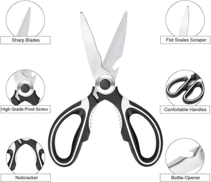 Kitchen Scissors  Strong Stainless Steel Kitchen Scissors  - Black