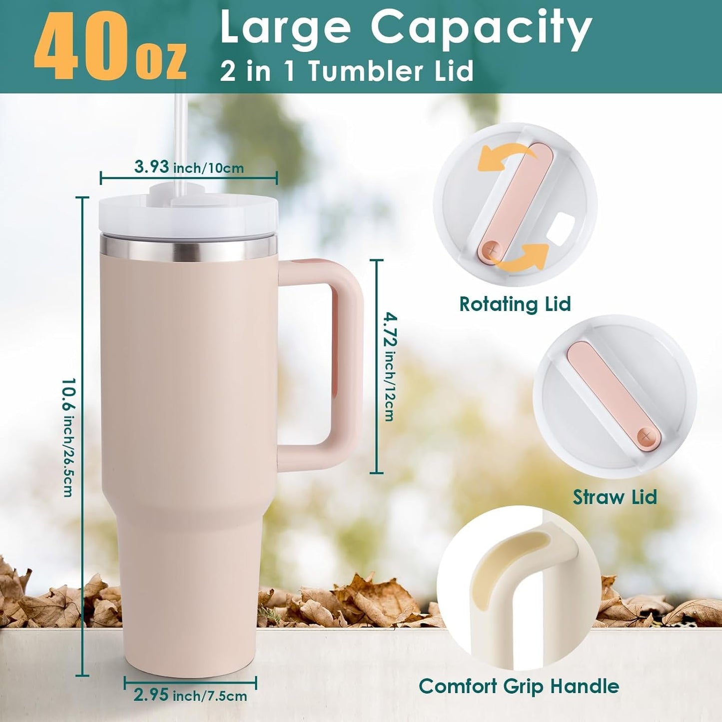 Stanley 40oz Tumbler with Straw Lid and Handle, Stainless Steel Vacuum Insulated Coffee Cup