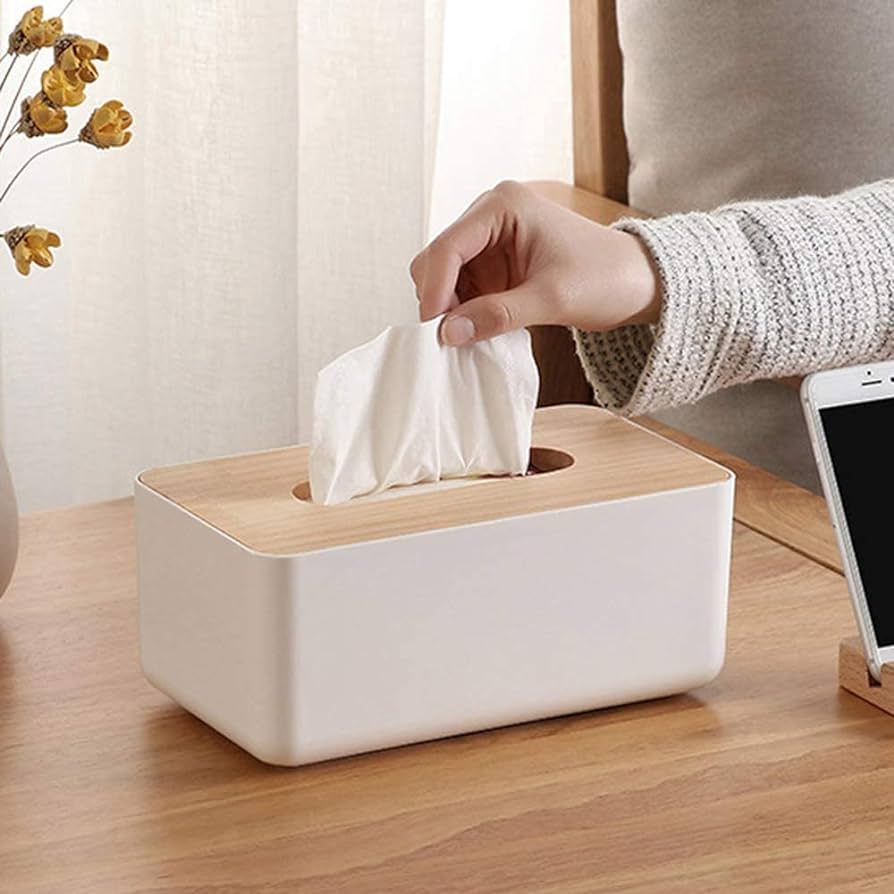 Tissue Box with Wooden Lid Household