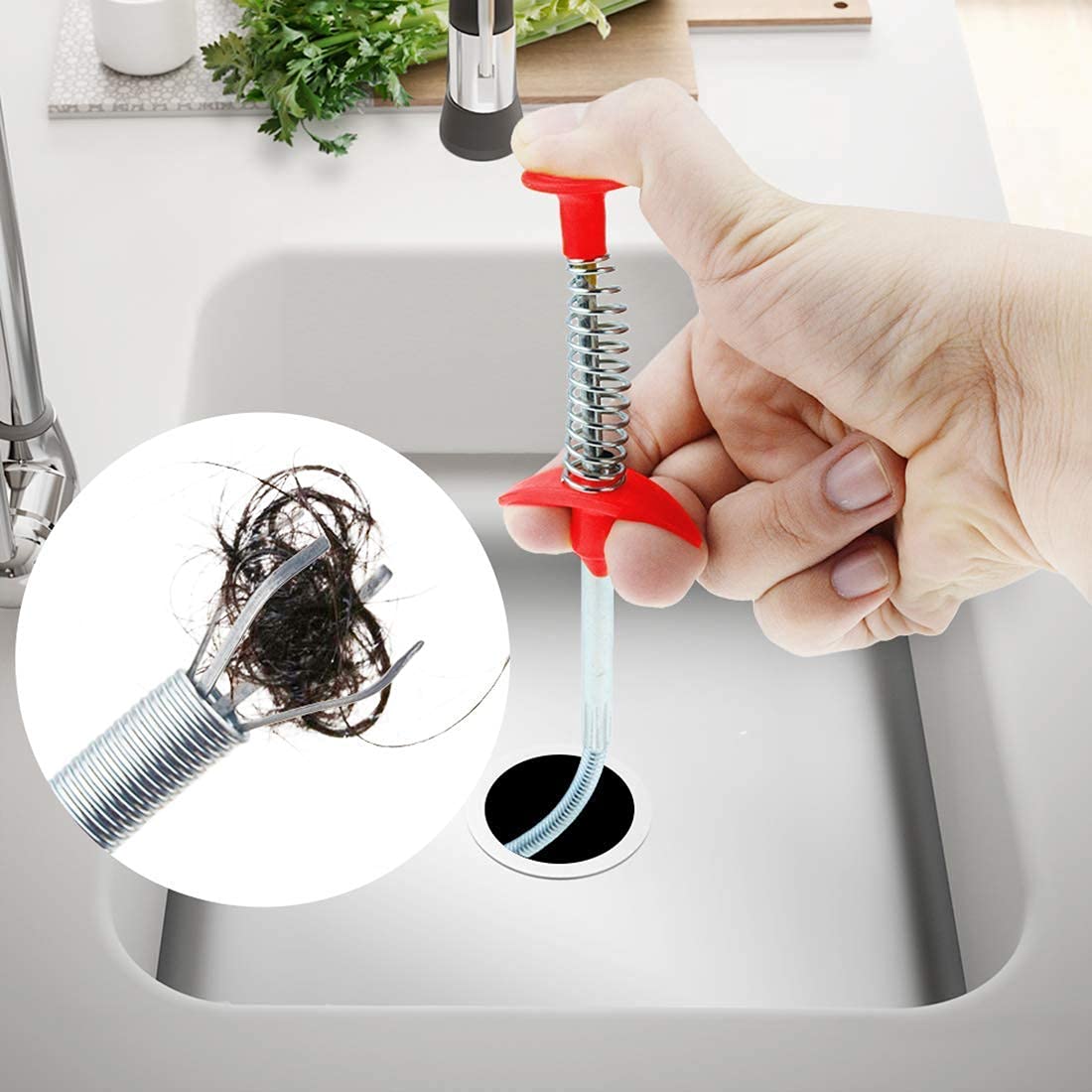 Stainless Steel Hair Catching Drain Cleaner Wire Spring Sink Cleaning Stick - kitchenly.pk