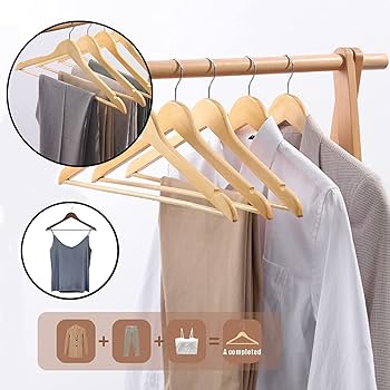 Wooden Suit Hangers with Non Slip Pants Bar