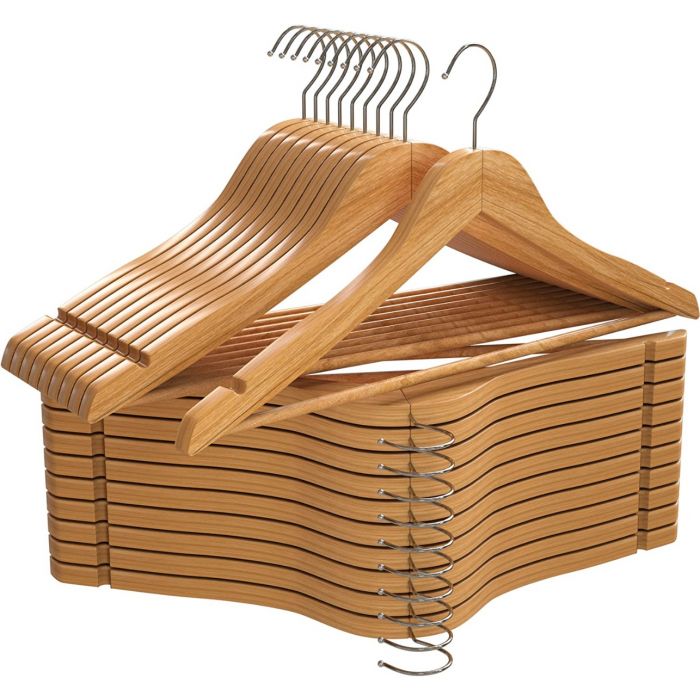 Wooden Suit Hangers with Non Slip Pants Bar