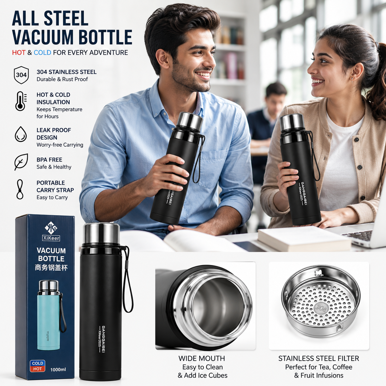 1000 ML Double Wall Insulated Stainless Steel