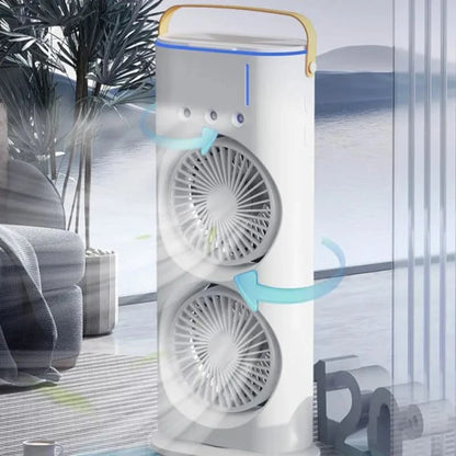 Rechargeable Fan with LED Light – Double Fan with Mist