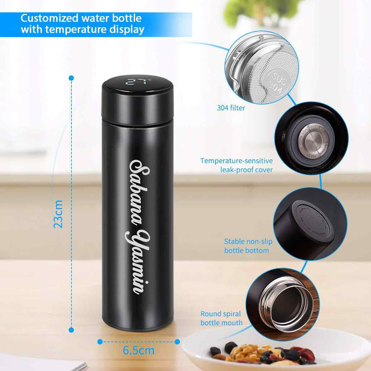 CUSTOMIZE Name Water Bottle LED Touch Temperature Display 