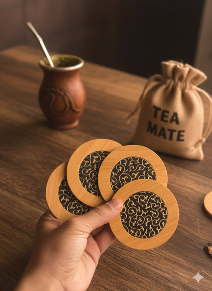 Wooden Tea Mat Coaster Set (4 Pcs) | Heat Resistant Bamboo