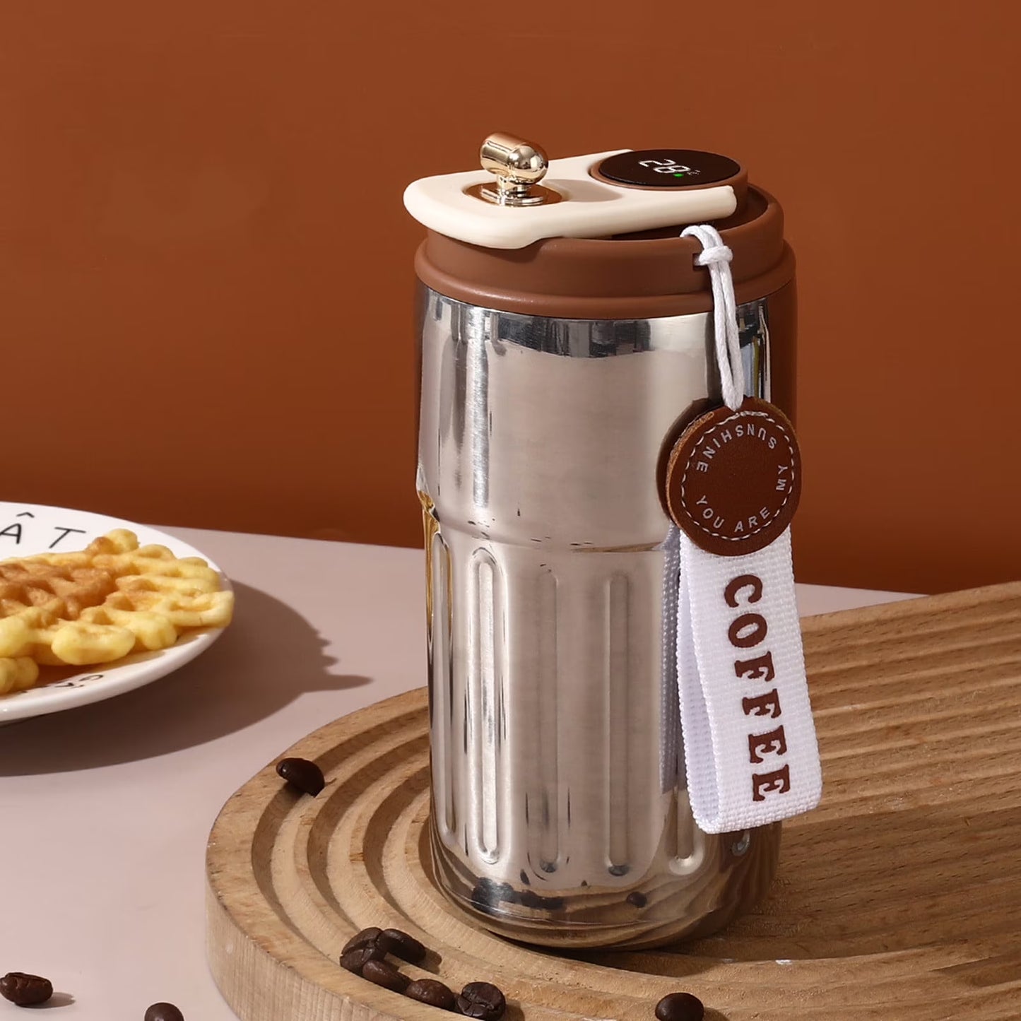 450ML Stainless Steel Coffee Travel Mug Smart Display WIth Coffee Ribbon