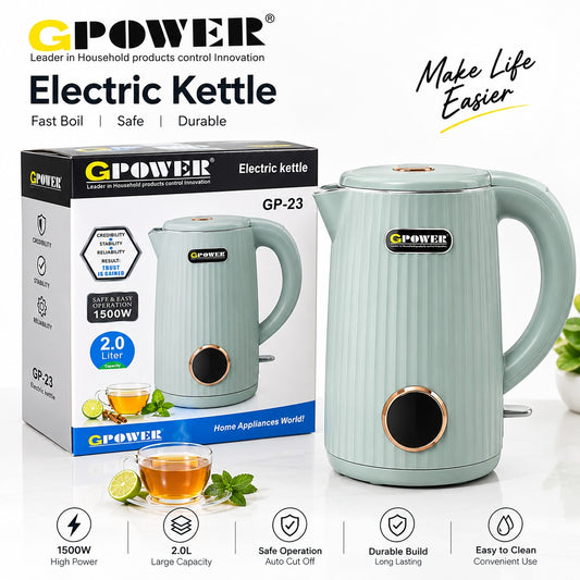 GPOWER Electric Kettle GP-23 – 2 Liter 1500W Fast Boiling Water Kettle