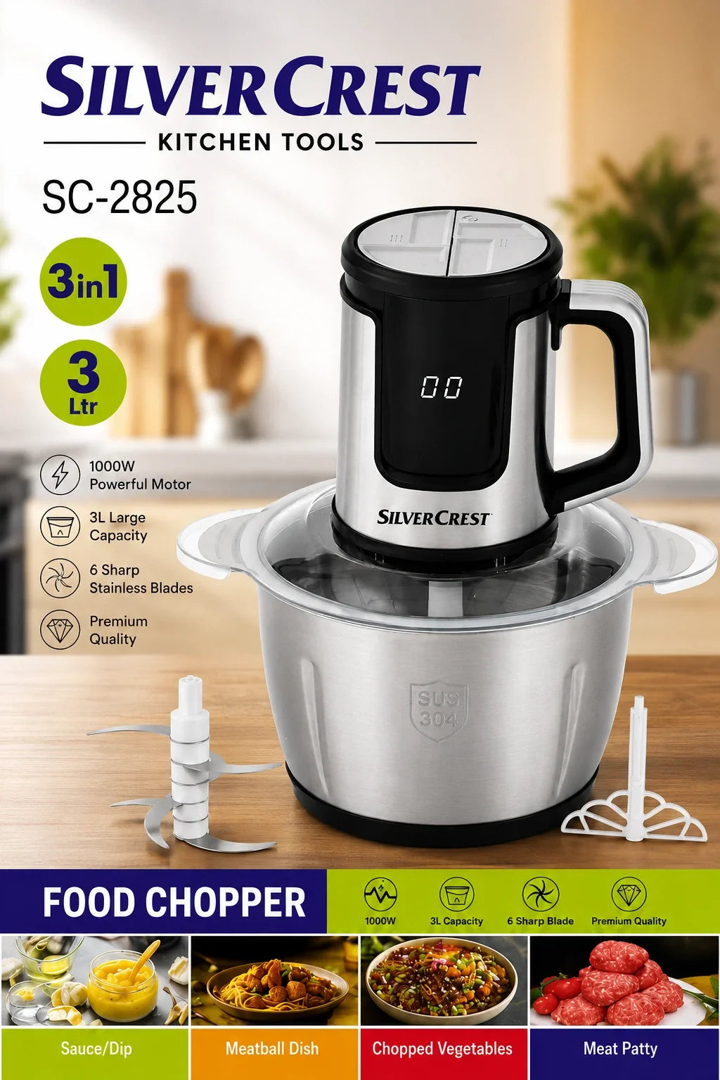 silver crest chopper 3 liter Meat Chopper  Electric Meat Grinder 3 liter