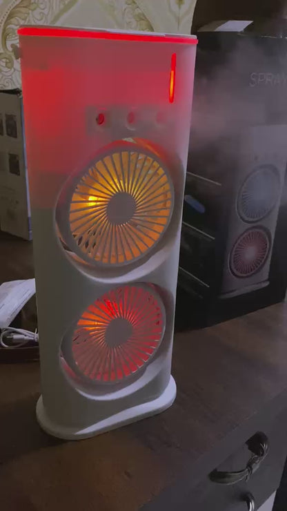 Rechargeable Fan with LED Light – Double Fan with Mist