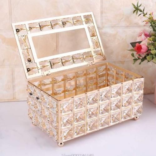 High Quality Rectangular Beaded Metal Tissue Box Paper Acrylic Tissue Box - kitchenly.pk