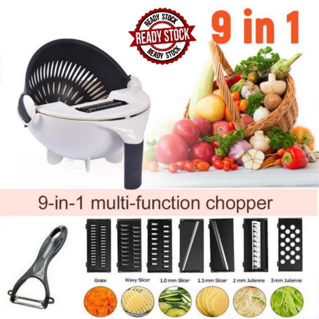 9 in 1 Multifunctional Vegetable Cutter Mandoline Slicer with Drain Basket  Large Capacity Vegetables Chopper Portable Slicer Kitch 