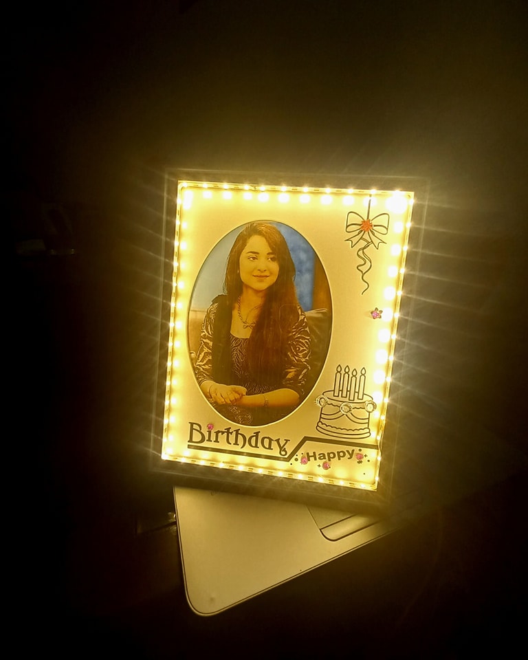 Best happy birthday gift  LED Photo Frame/Magic Mirror 3D Effect LED - kitchenly.pk