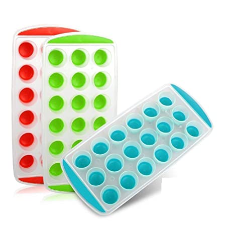 4 Push Out Ice Cube Trays Easy Pop Out Round Cubes Flexible Silicone Bottom Tray