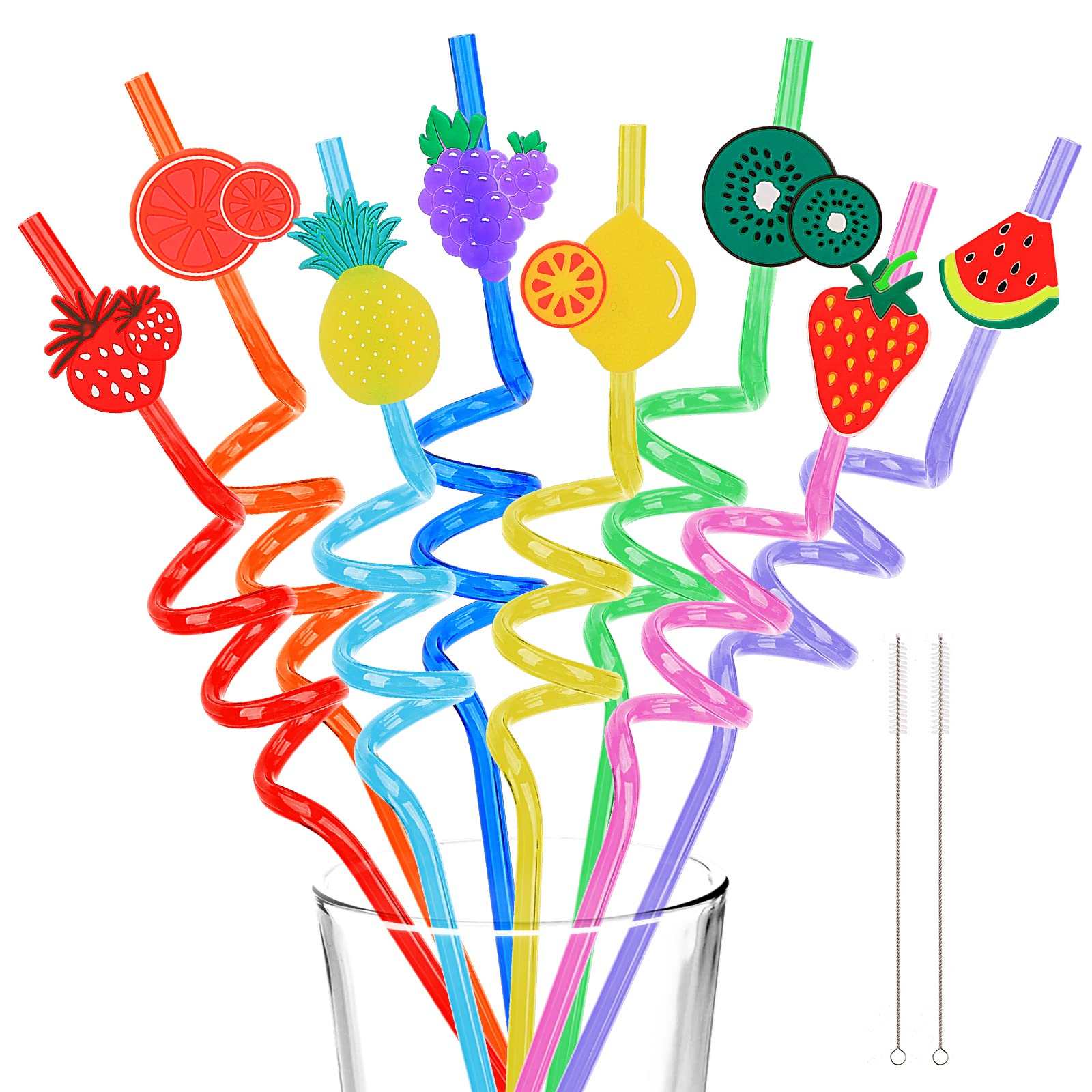 Straw Fruit Shaped Plastic Spiral Straw Reusable Straw For - Temu