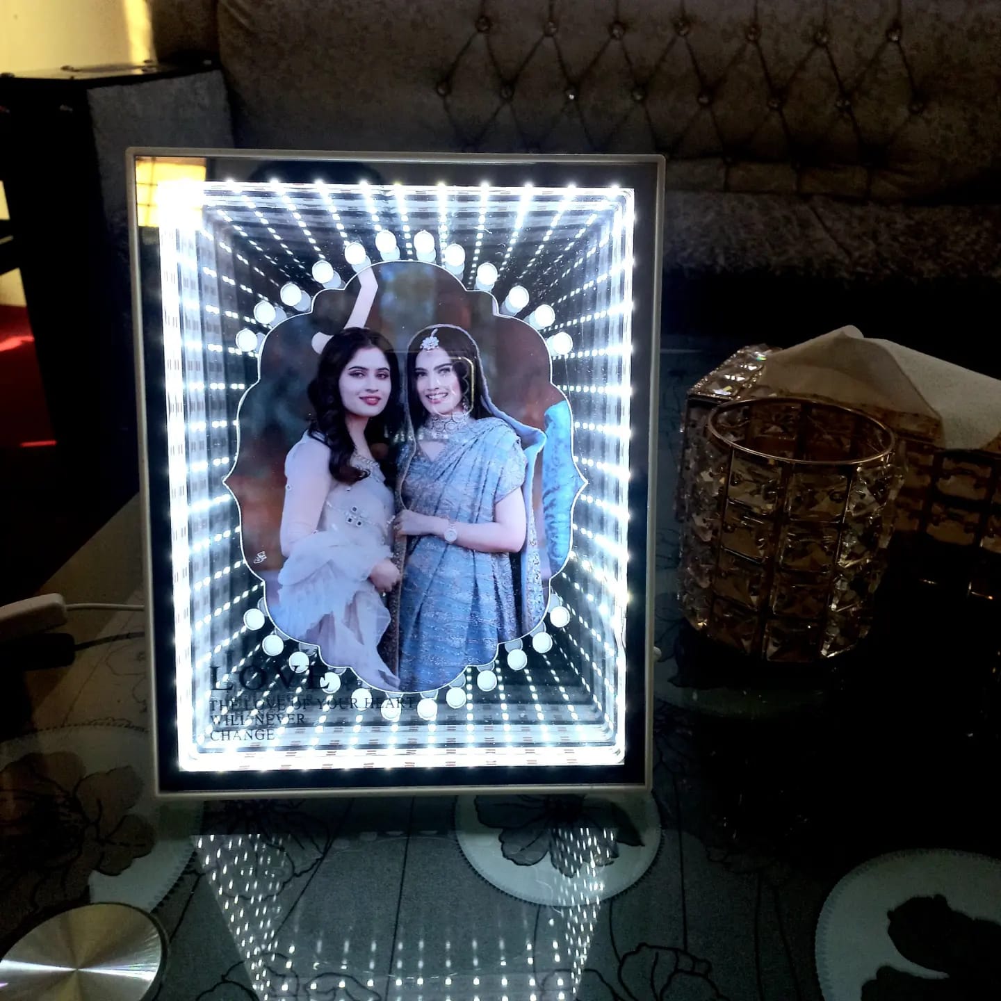 Best happy birthday gift  LED Photo Frame/Magic Mirror 3D Effect LED - kitchenly.pk