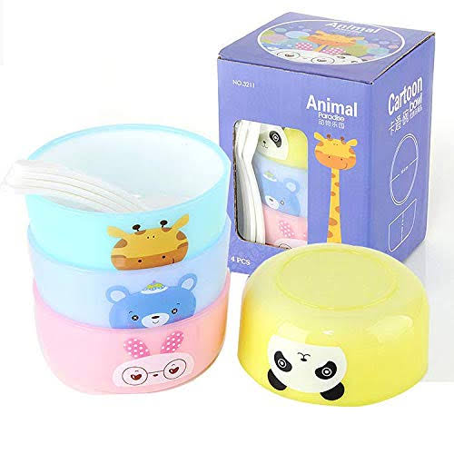 8 Pcs Animal Paradise Cartoon 4 Bowl wiith 4 Spoon Set For Kids - kitchenly.pk