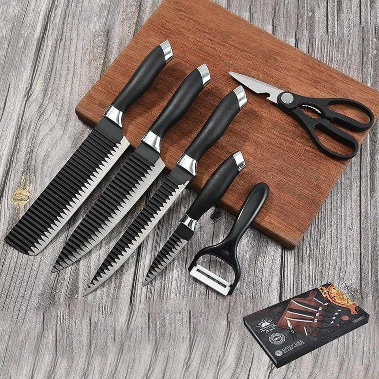 6 Pcs Non-Stick Knife Set For Kitchen, Professionals, Chef, Super Sharp High Carbon - kitchenly.pk